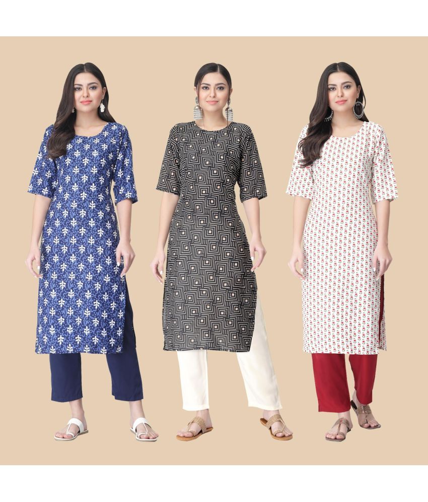     			1 Stop Fashion - Multicolor Crepe Women's Straight Kurti ( Pack of 3 )