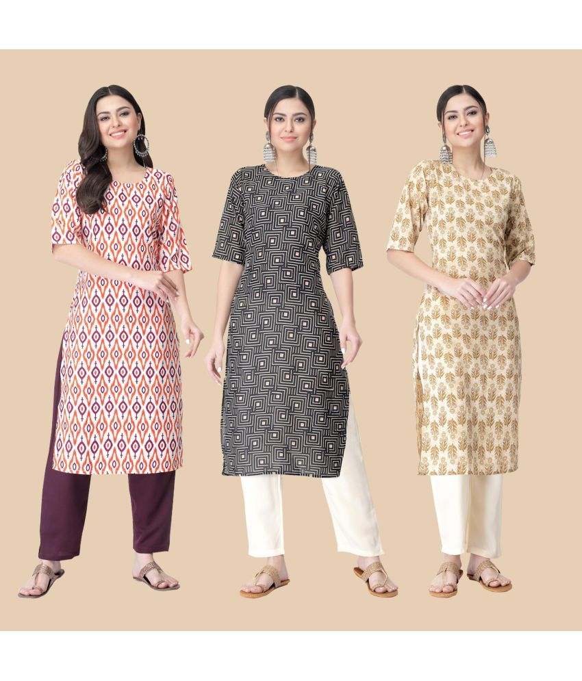     			1 Stop Fashion - Multicolor Crepe Women's Straight Kurti ( Pack of 3 )