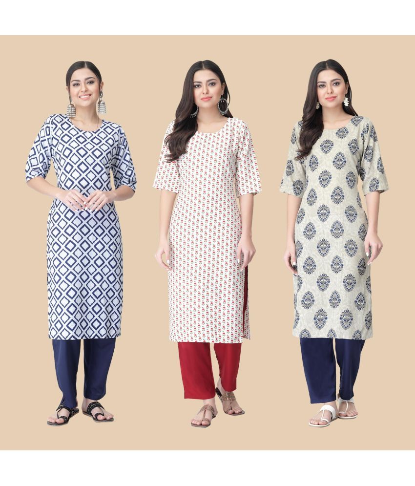     			1 Stop Fashion - Multicolor Crepe Women's Straight Kurti ( Pack of 3 )