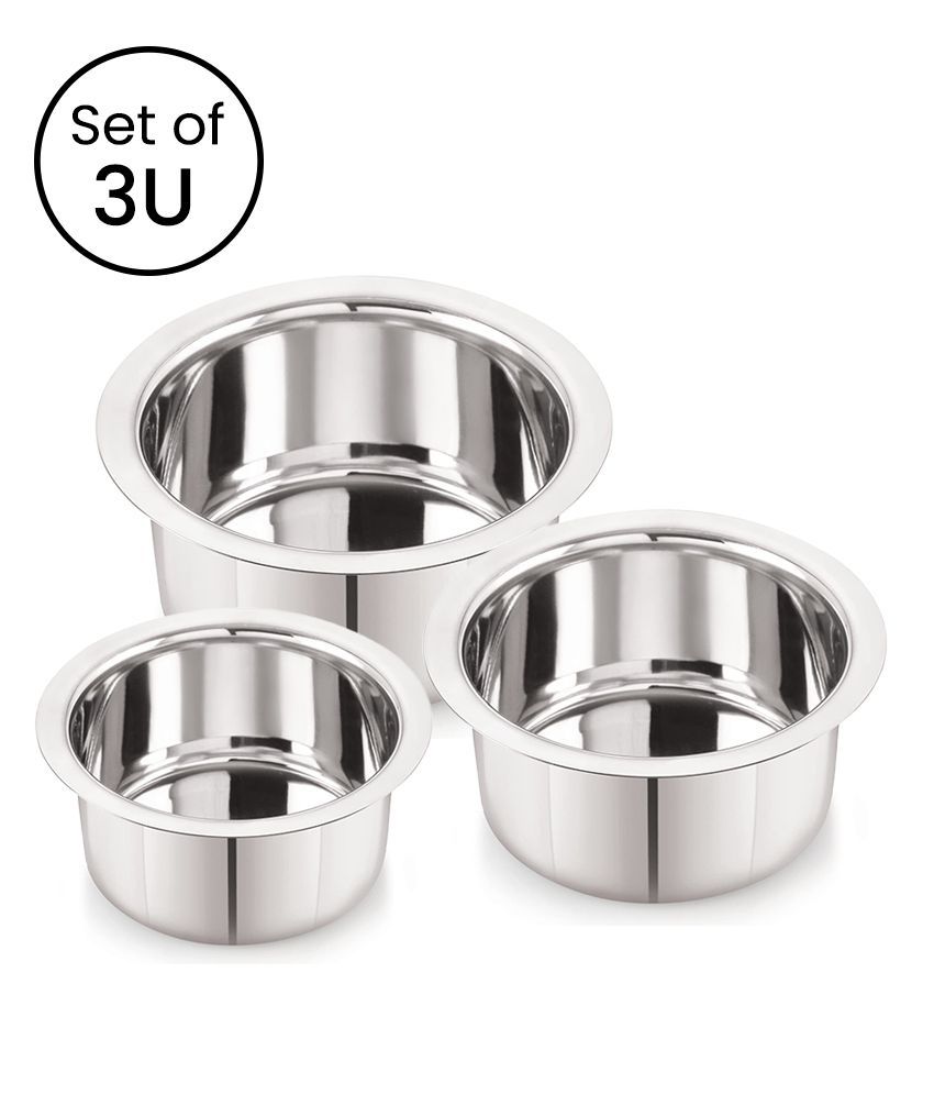    			HOMETALES Stainless Steel Cook and Serve Tope, Set of 3 (1000ml, 1500ml, 2000ml)