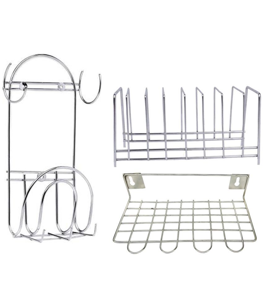     			JISUN - Silver Stainless Steel Dish Racks ( Pack of 3 )