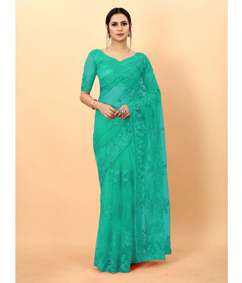     			Kenofy Sarees - Green Net Saree With Blouse Piece ( Pack of 1 )