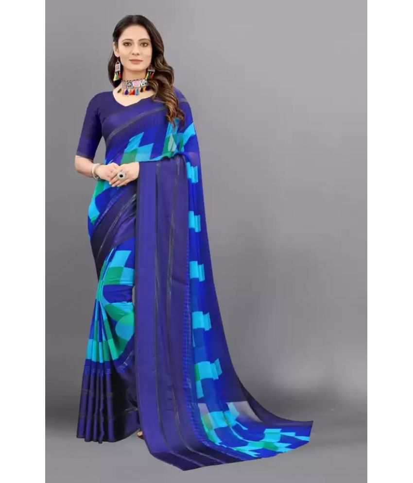     			Sanjana Silk - Blue Georgette Saree With Blouse Piece ( Pack of 1 )