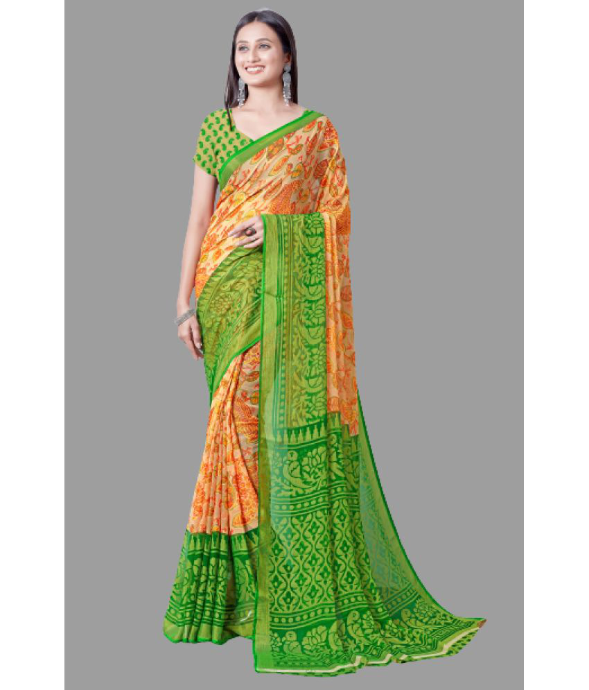     			Sanjana Silk - Green Brasso Saree With Blouse Piece ( Pack of 1 )
