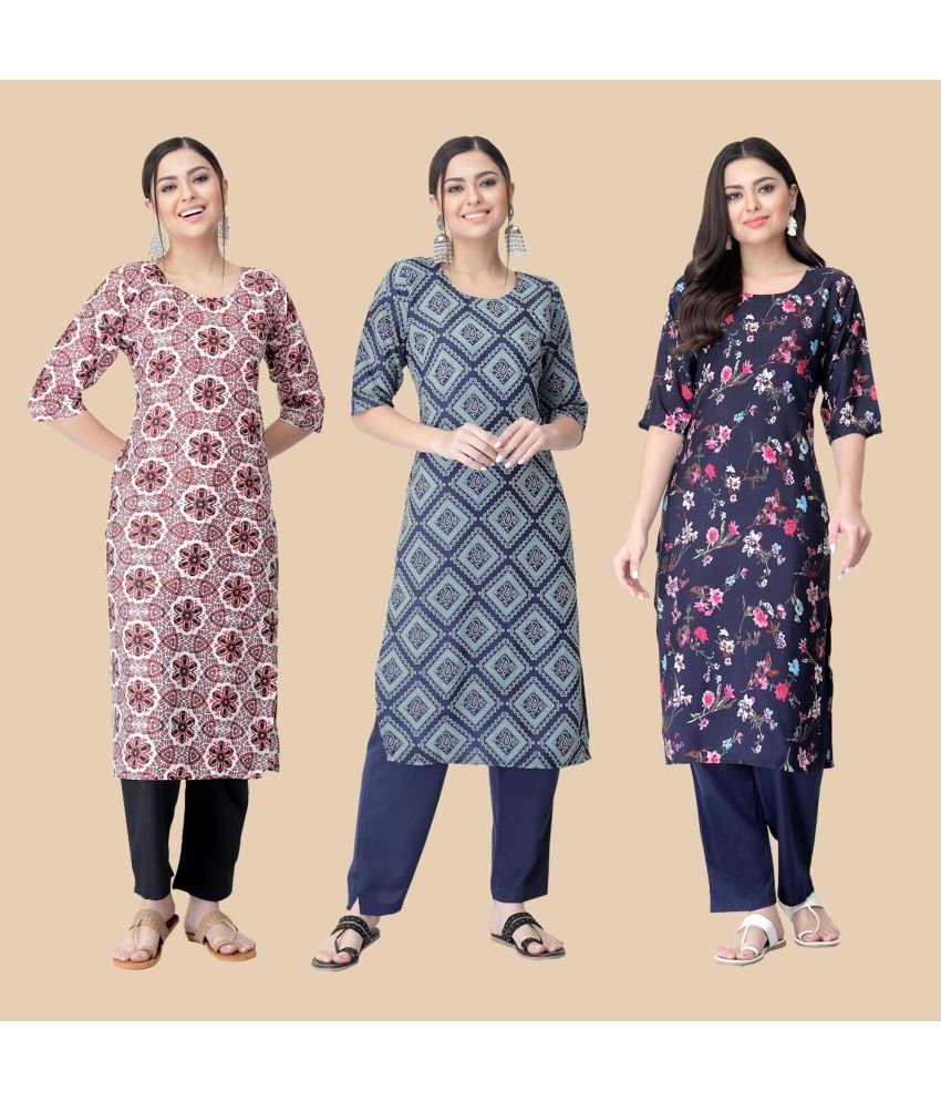     			1 Stop Fashion - Multicolor Crepe Women's Straight Kurti ( Pack of 3 )