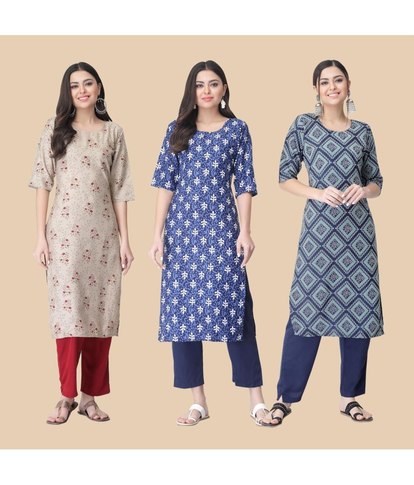     			1 Stop Fashion - Multicolor Crepe Women's Straight Kurti ( Pack of 3 )