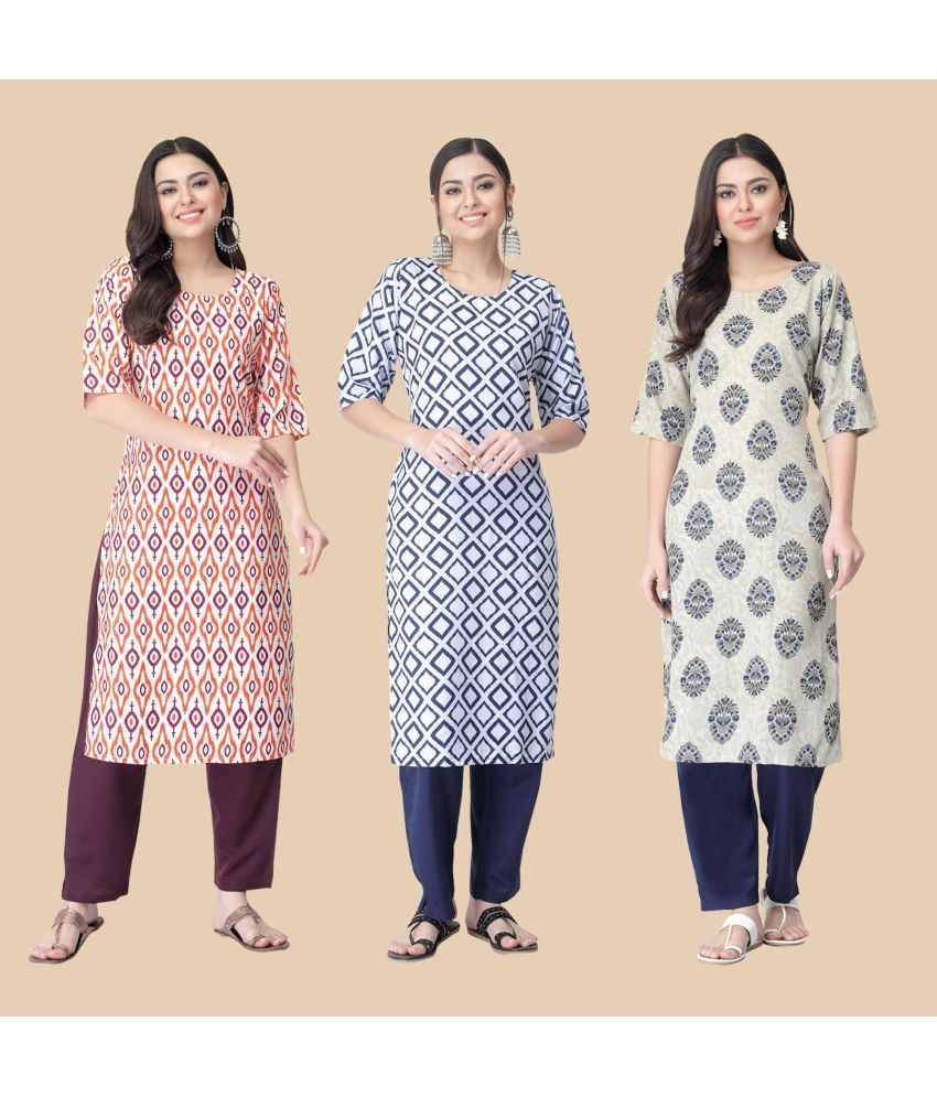     			1 Stop Fashion - Multicolor Crepe Women's Straight Kurti ( Pack of 3 )