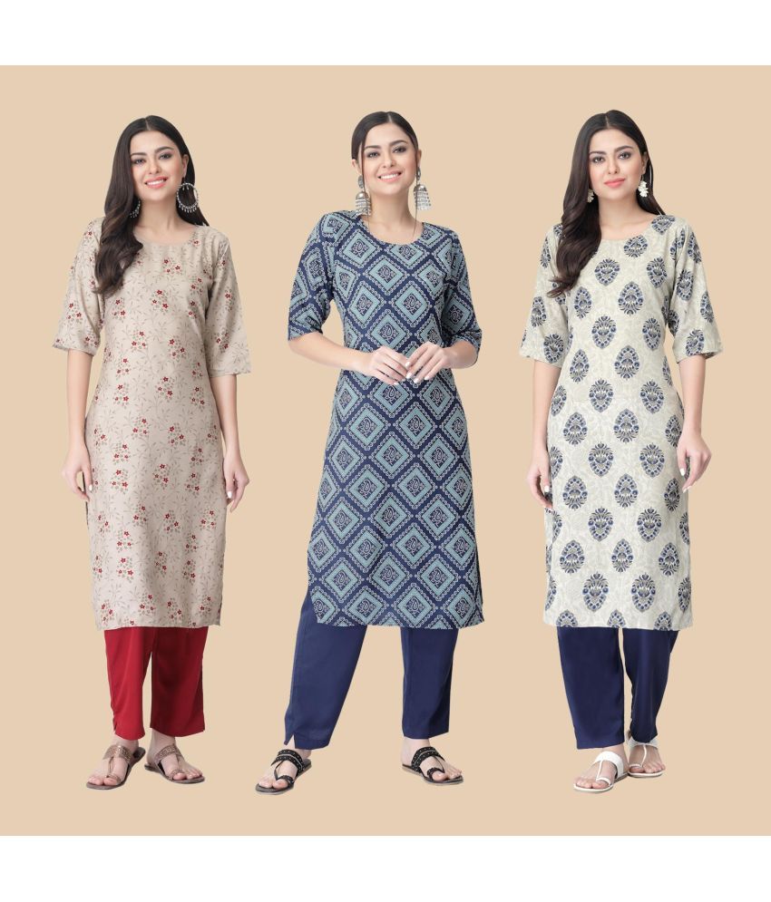     			1 Stop Fashion - Multicolor Crepe Women's Straight Kurti ( Pack of 3 )