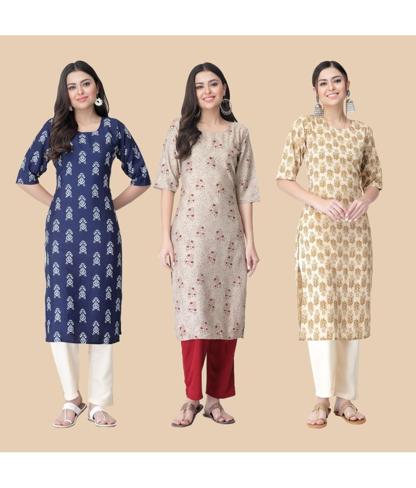     			1 Stop Fashion - Multicolor Crepe Women's Straight Kurti ( Pack of 3 )