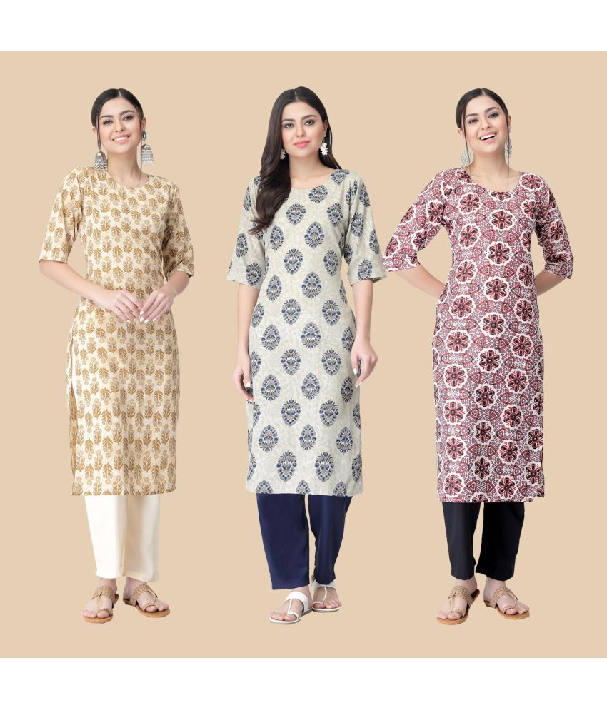     			1 Stop Fashion - Multicolor Crepe Women's Straight Kurti ( Pack of 3 )