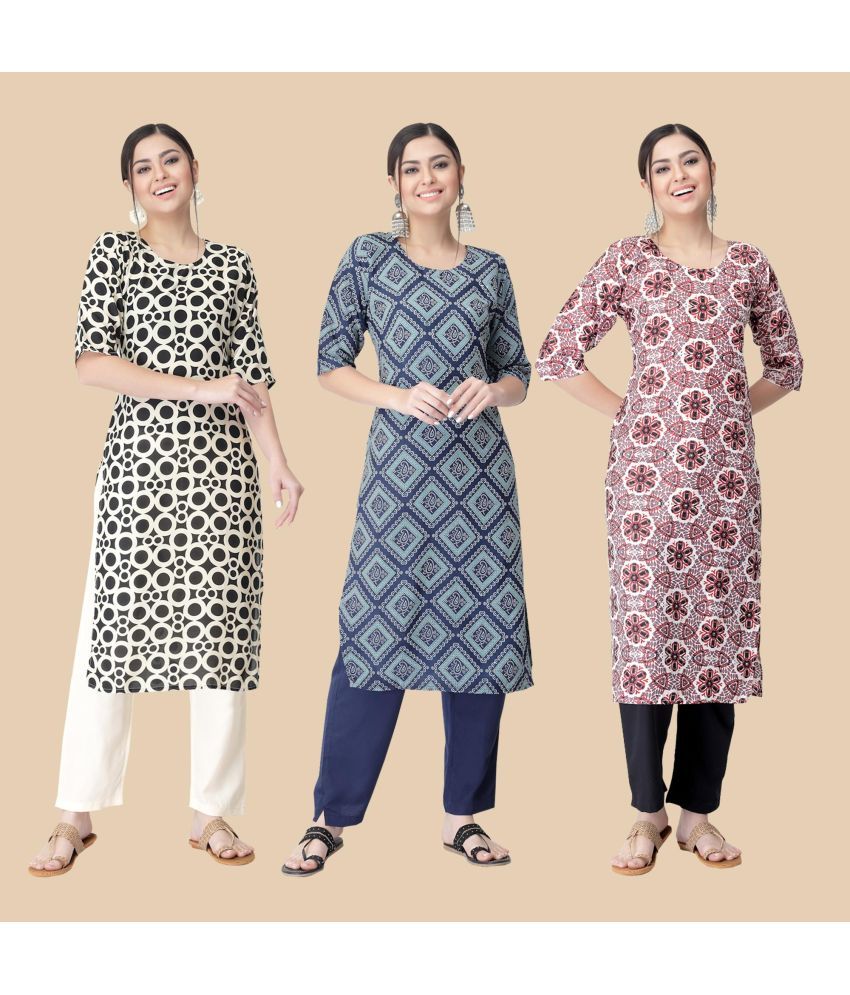     			1 Stop Fashion - Multicolor Crepe Women's Straight Kurti ( Pack of 3 )