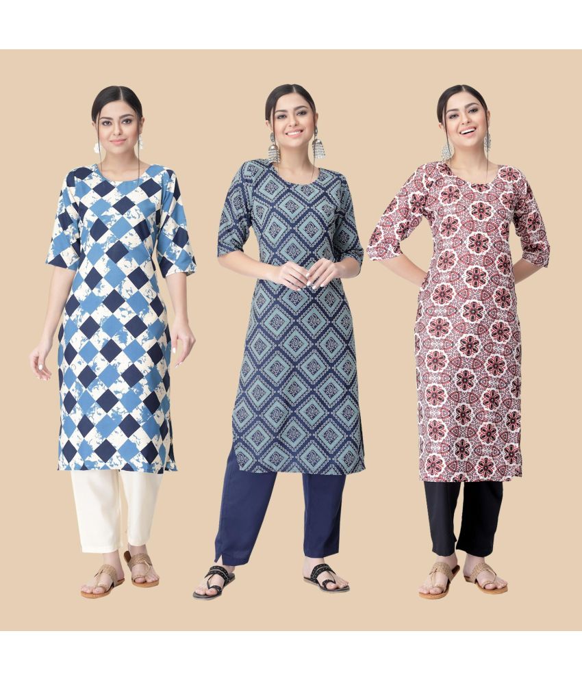     			1 Stop Fashion - Multicolor Crepe Women's Straight Kurti ( Pack of 3 )