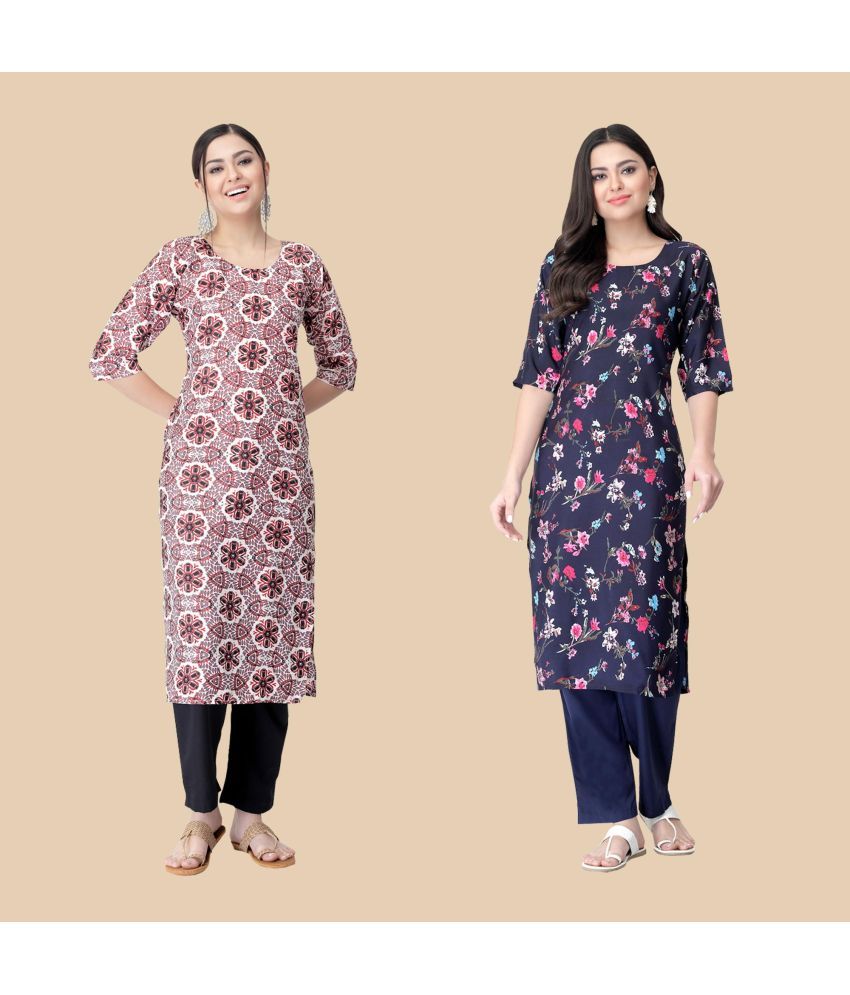     			1 Stop Fashion - Multicolor Crepe Women's Straight Kurti ( Pack of 2 )