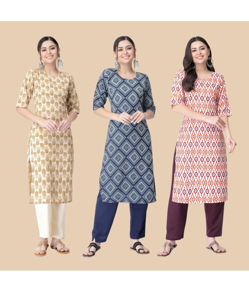     			1 Stop Fashion - Multicolor Crepe Women's Straight Kurti ( Pack of 3 )