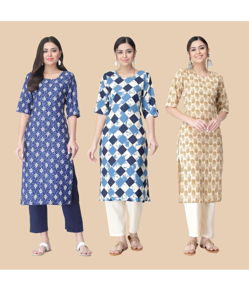     			1 Stop Fashion - Multicolor Crepe Women's Straight Kurti ( Pack of 3 )