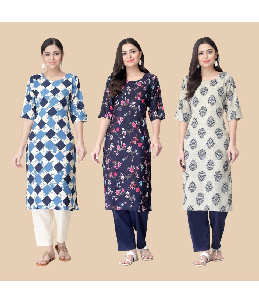     			1 Stop Fashion - Multicolor Crepe Women's Straight Kurti ( Pack of 3 )