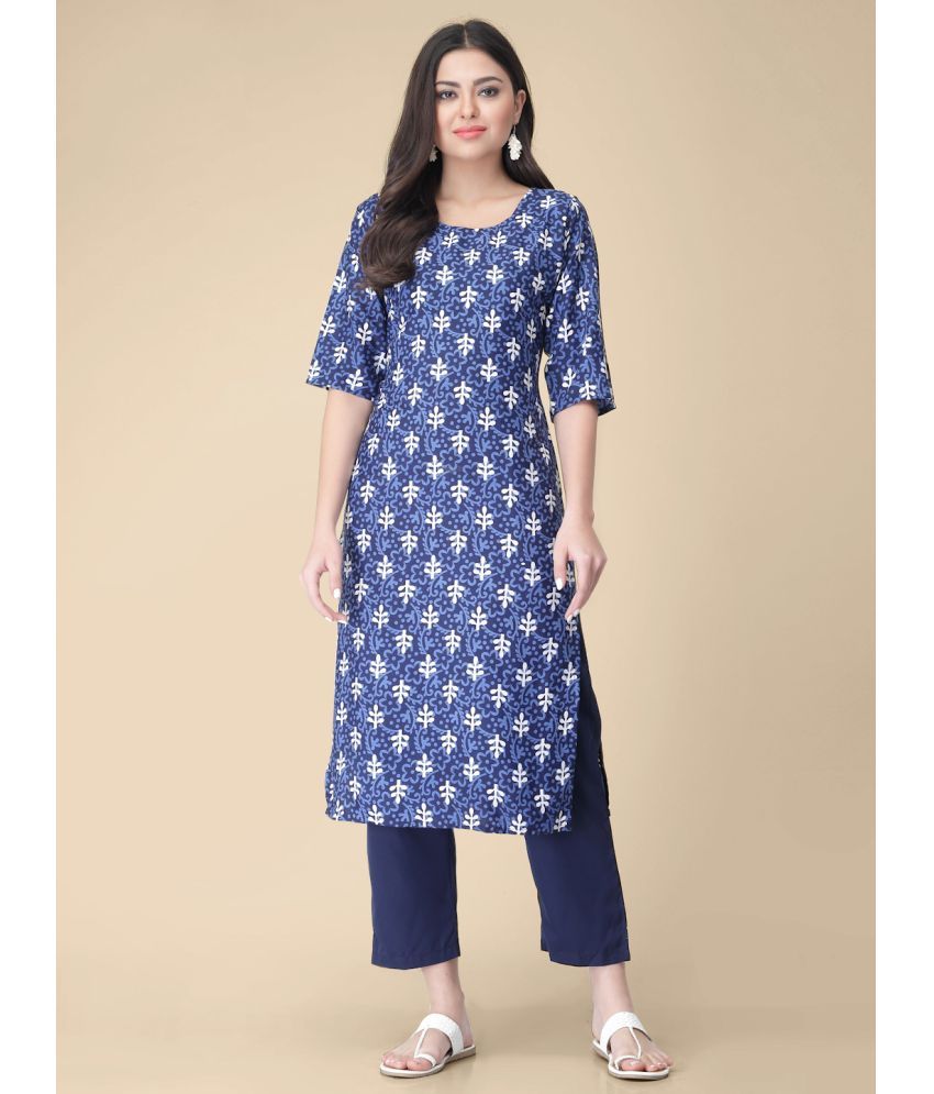     			Etnicbasket - Blue Crepe Women's Straight Kurti ( Pack of 1 )