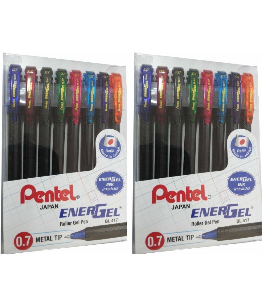     			Pentel Energel 8 Pcs Set Gel Pen (Pack Of 2, Blue, Black, Green, Red, Light Blue, Orange, Violet, Pink)