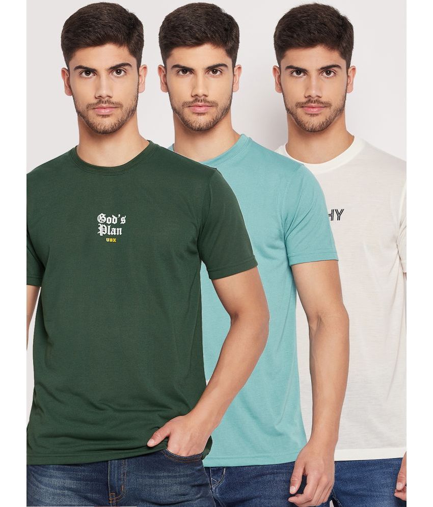     			UBX - Olive Green Cotton Blend Regular Fit Men's T-Shirt ( Pack of 3 )