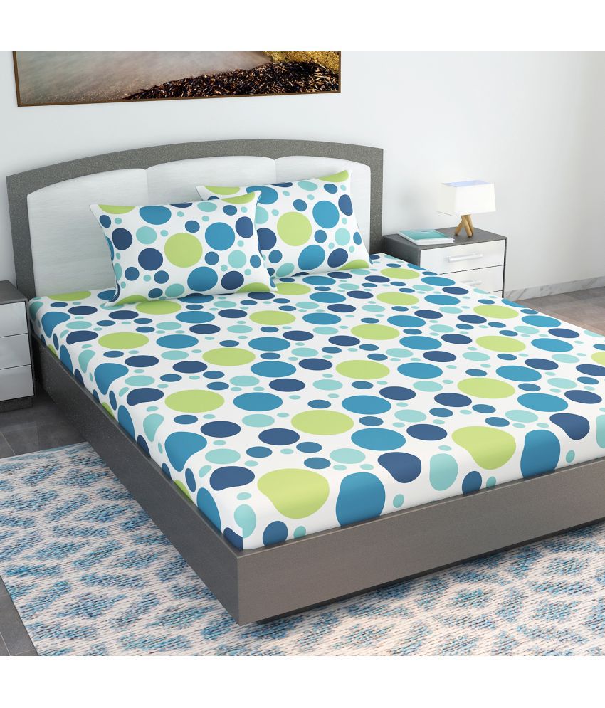     			DIVINE CASA Cotton Polka Dots Printed King Size Bedsheet With 2 Pillow Covers - Blue