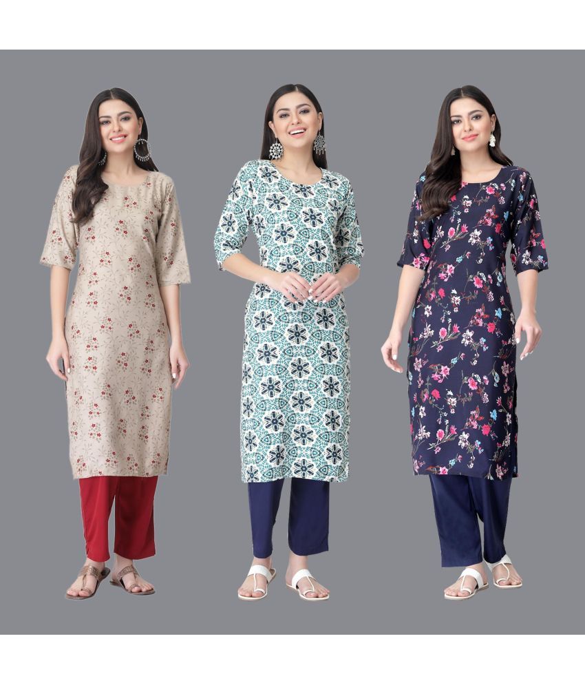     			Etnicbasket - Multicolor Crepe Women's Straight Kurti ( Pack of 3 )