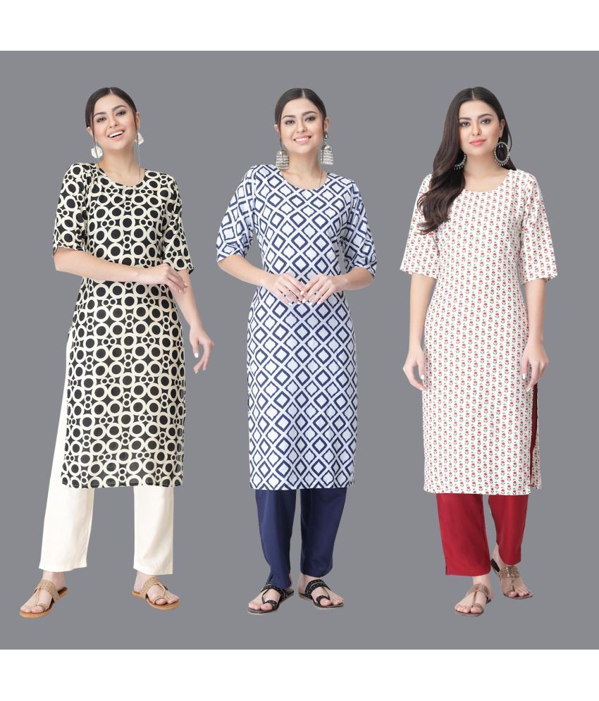     			Etnicbasket - Multicolor Crepe Women's Straight Kurti ( Pack of 3 )