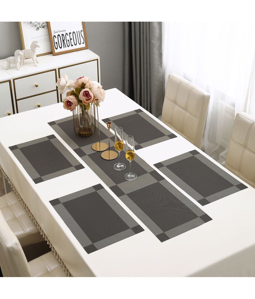     			HOKIPO PVC 4 Seater Table Runner & Mats ( 135 cm x 30 cm ) Set of 5 - Gray