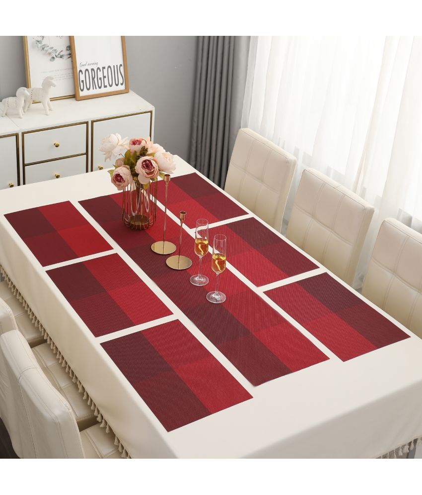     			HOKIPO PVC 6 Seater Table Runner & Mats ( 135 cm x 30 cm ) Set of 7 - Red