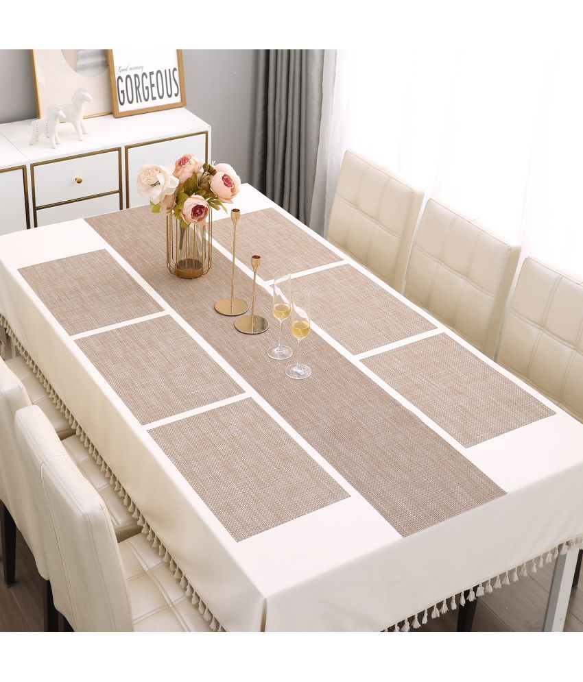     			HOKIPO PVC 6 Seater Table Runner & Mats ( 180 cm x 30 cm ) Set of 7 - Beige