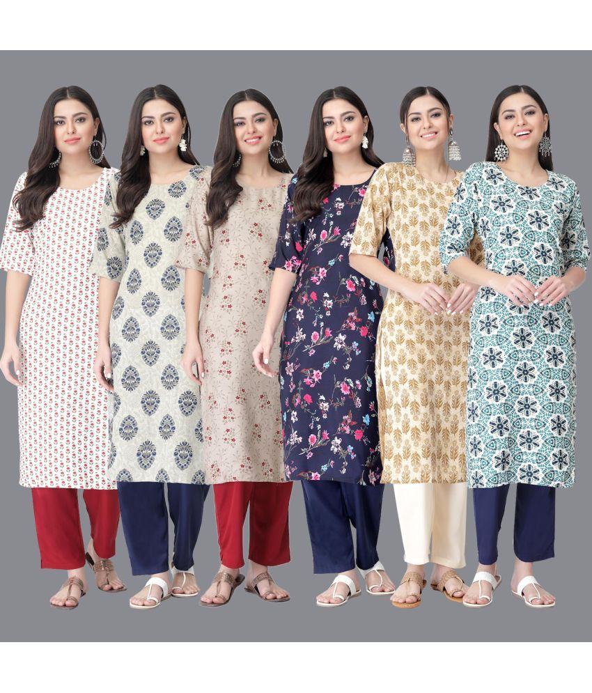     			Ethnicbasket - Multicolor Crepe Women's Straight Kurti ( Pack of 6 )