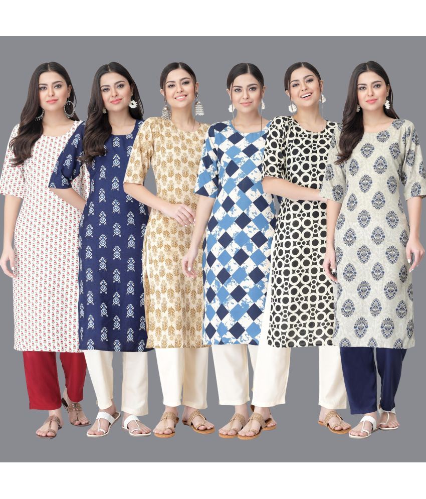     			Ethnicbasket - Multicolor Crepe Women's Straight Kurti ( Pack of 6 )