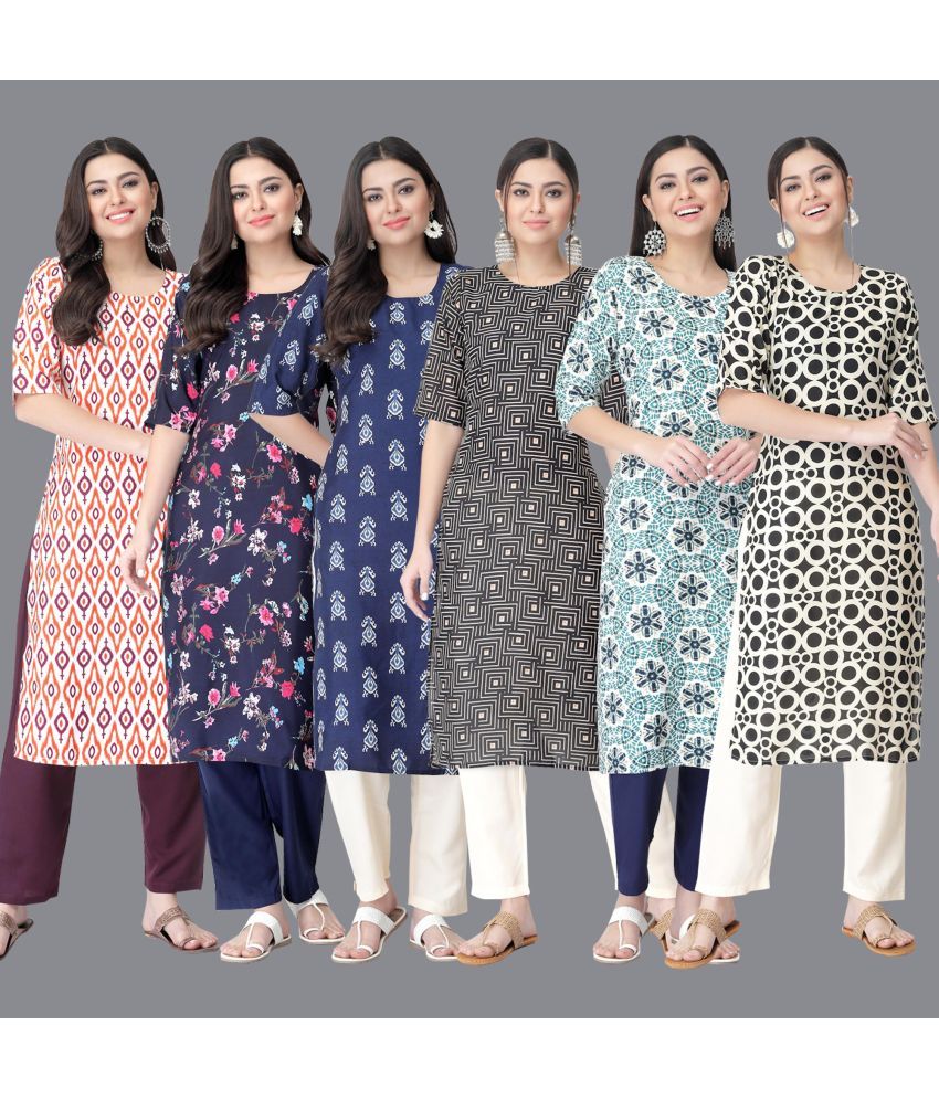     			Ethnicbasket - Multicolor Crepe Women's Straight Kurti ( Pack of 6 )