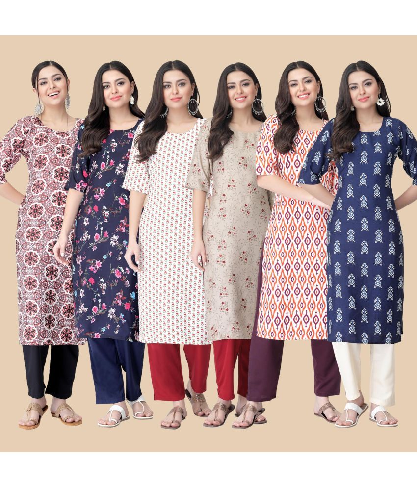     			1 Stop Fashion - Multicolor Crepe Women's Straight Kurti ( Pack of 6 )