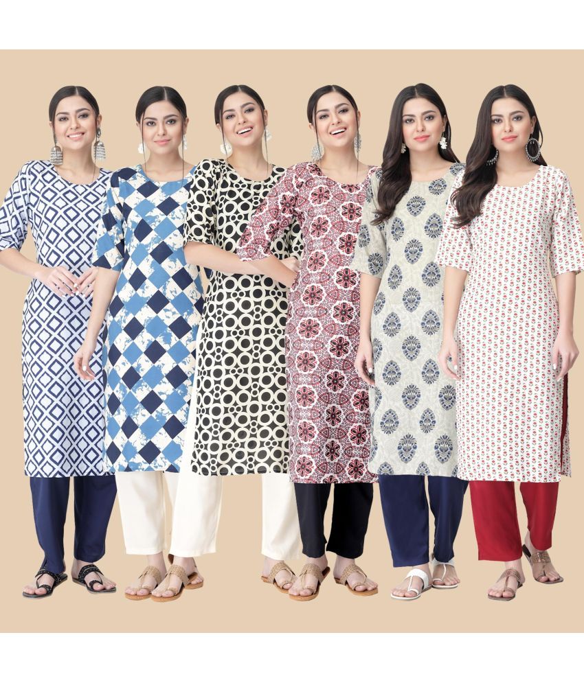     			1 Stop Fashion - Multicolor Crepe Women's Straight Kurti ( Pack of 6 )