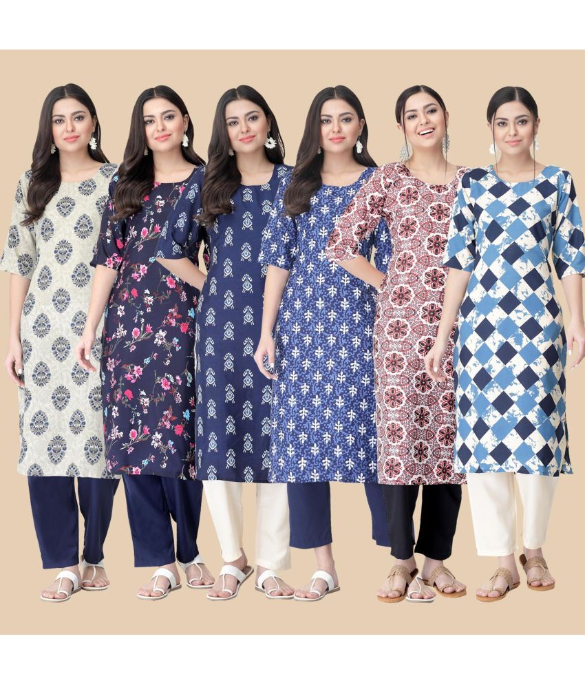     			1 Stop Fashion - Multicolor Crepe Women's Straight Kurti ( Pack of 6 )