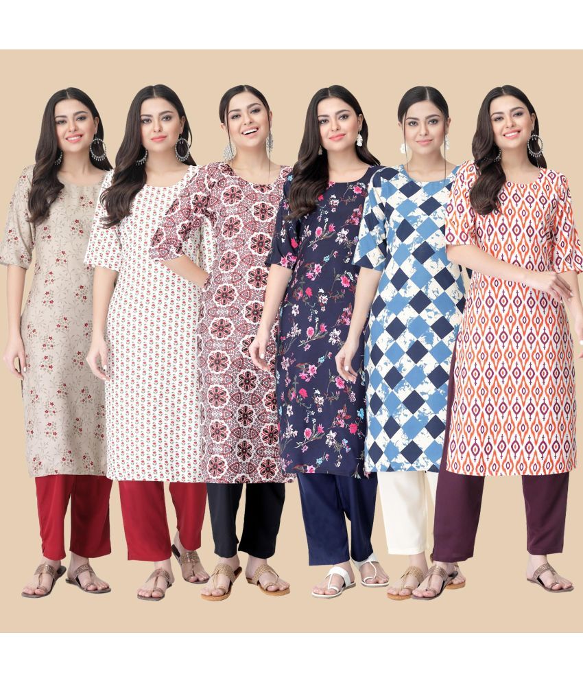     			1 Stop Fashion - Multicolor Crepe Women's Straight Kurti ( Pack of 6 )