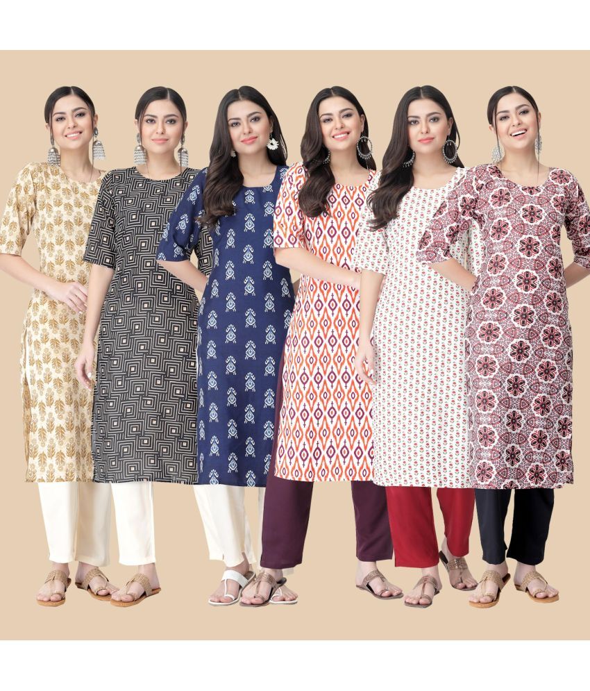     			1 Stop Fashion - Multicolor Crepe Women's Straight Kurti ( Pack of 6 )