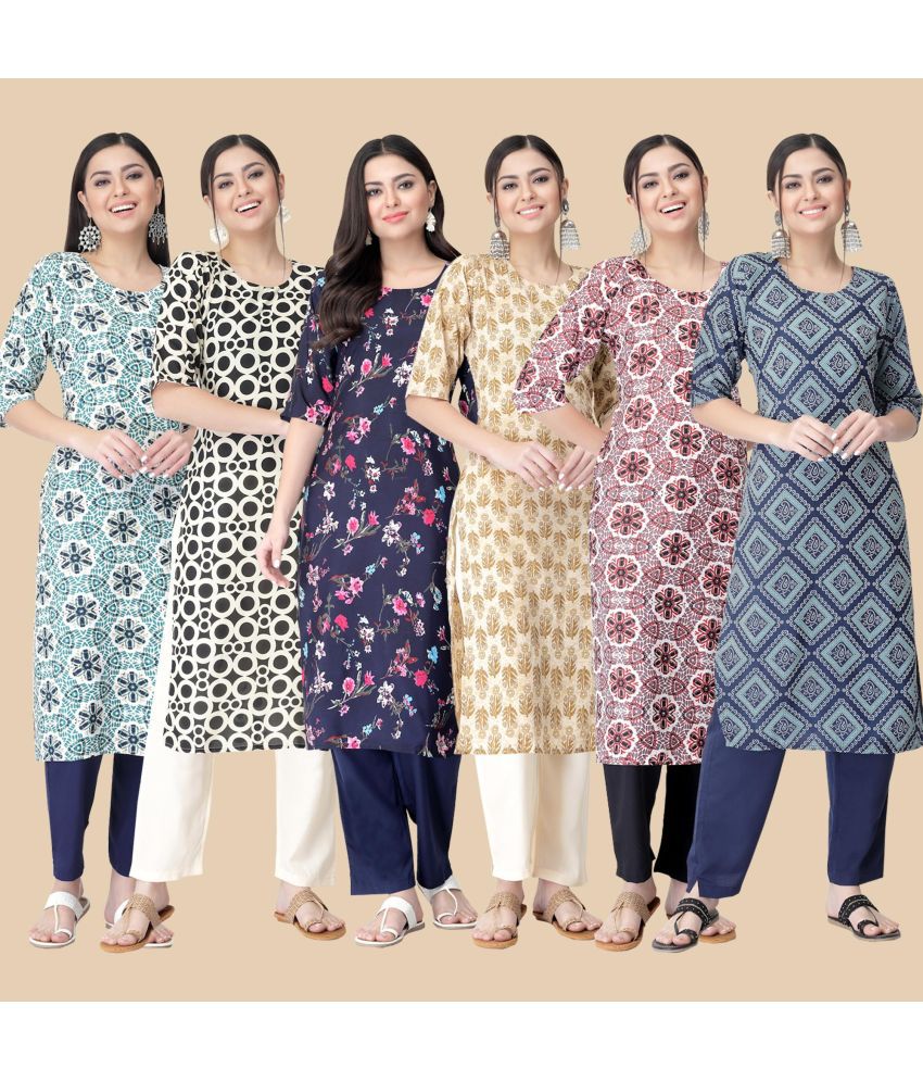     			1 Stop Fashion - Multicolor Crepe Women's Straight Kurti ( Pack of 6 )