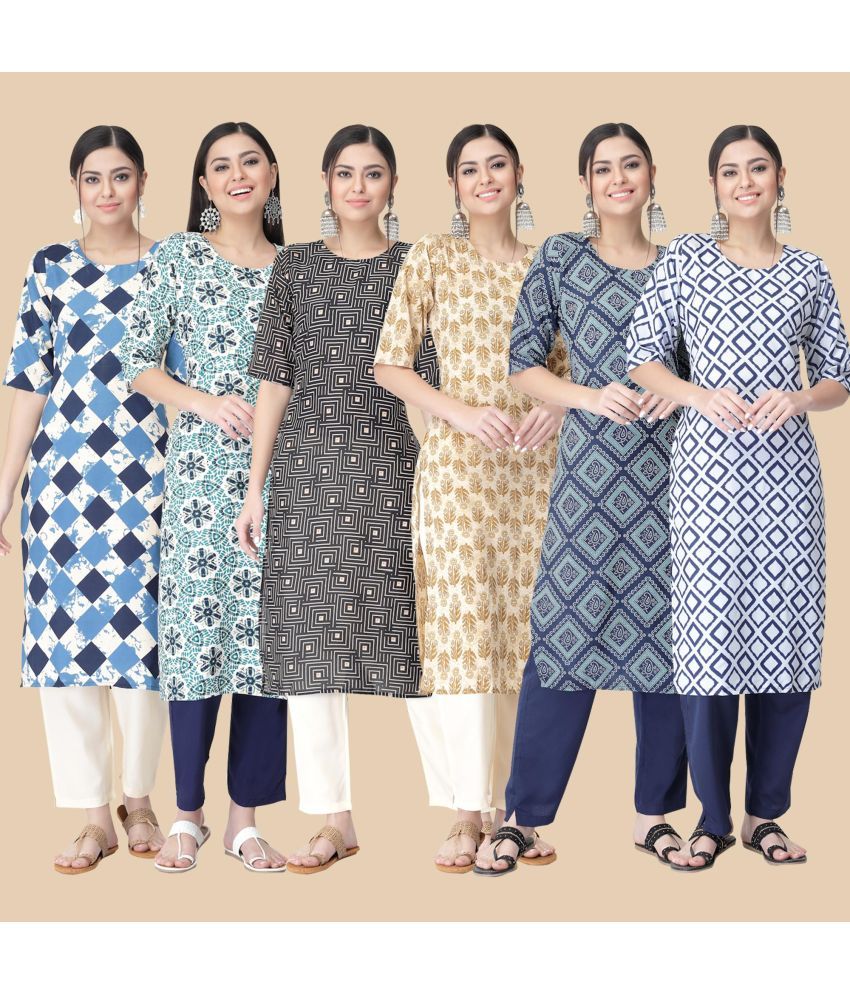     			1 Stop Fashion - Multicolor Crepe Women's Straight Kurti ( Pack of 6 )