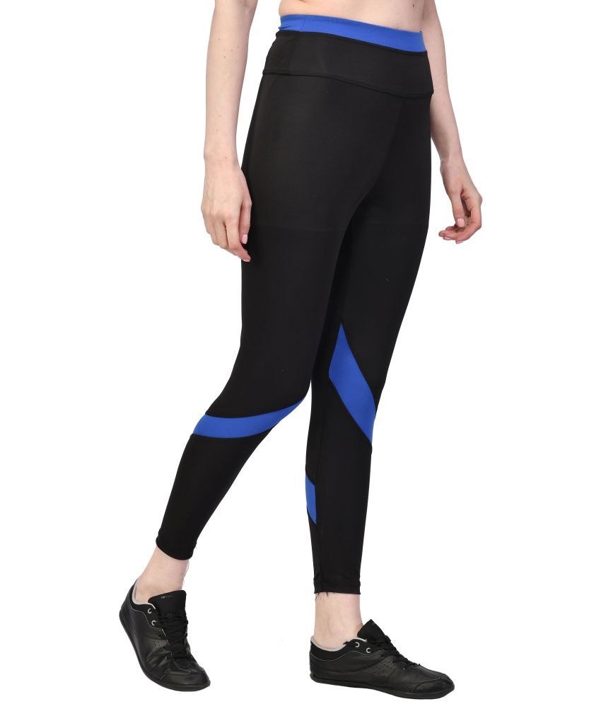     			ACTIWIN Black Poly Spandex Color Blocking Capri - Single