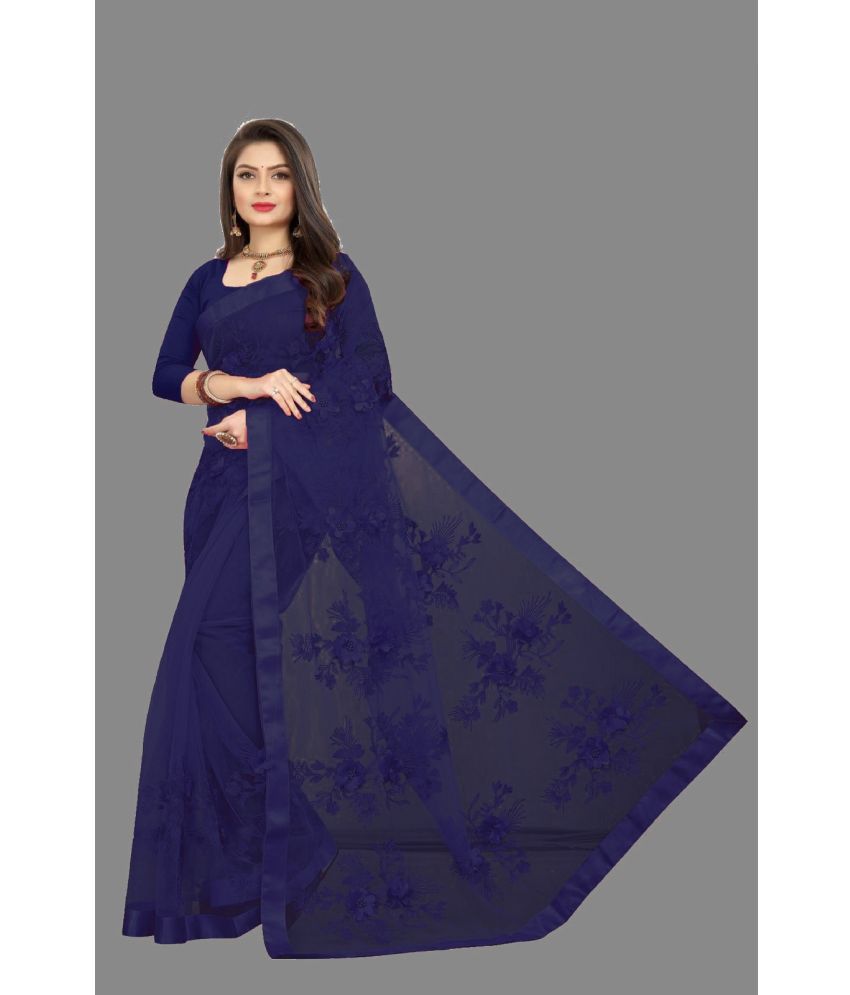     			Kenofy Sarees - Navy Blue Net Saree With Blouse Piece ( Pack of 1 )