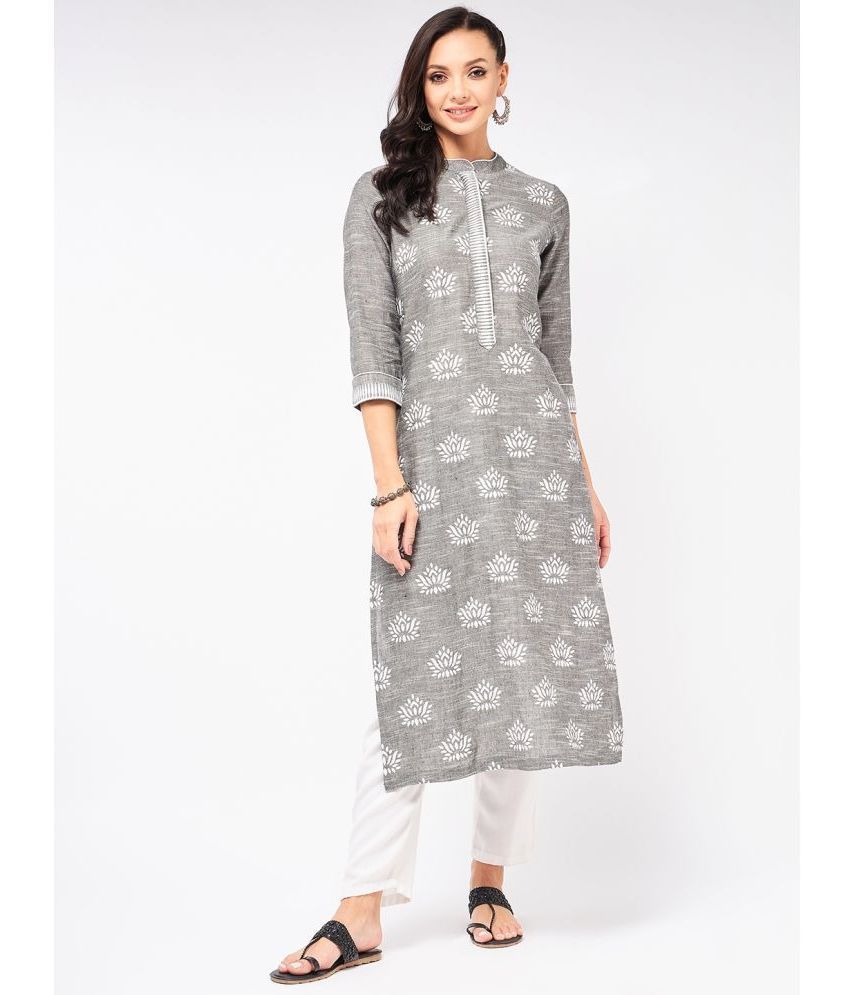     			Pannkh - Grey Cotton Women's Straight Kurti ( Pack of 1 )