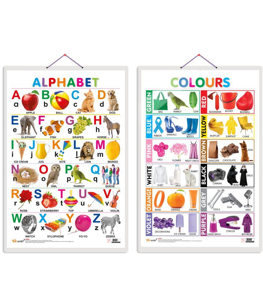    			Set of 2 Alphabet and Colours Early Learning Educational Charts for Kids | 20"X30" inch |Non-Tearable and Waterproof | Double Sided Laminated | Perfect for Homeschooling, Kindergarten and Nursery Students