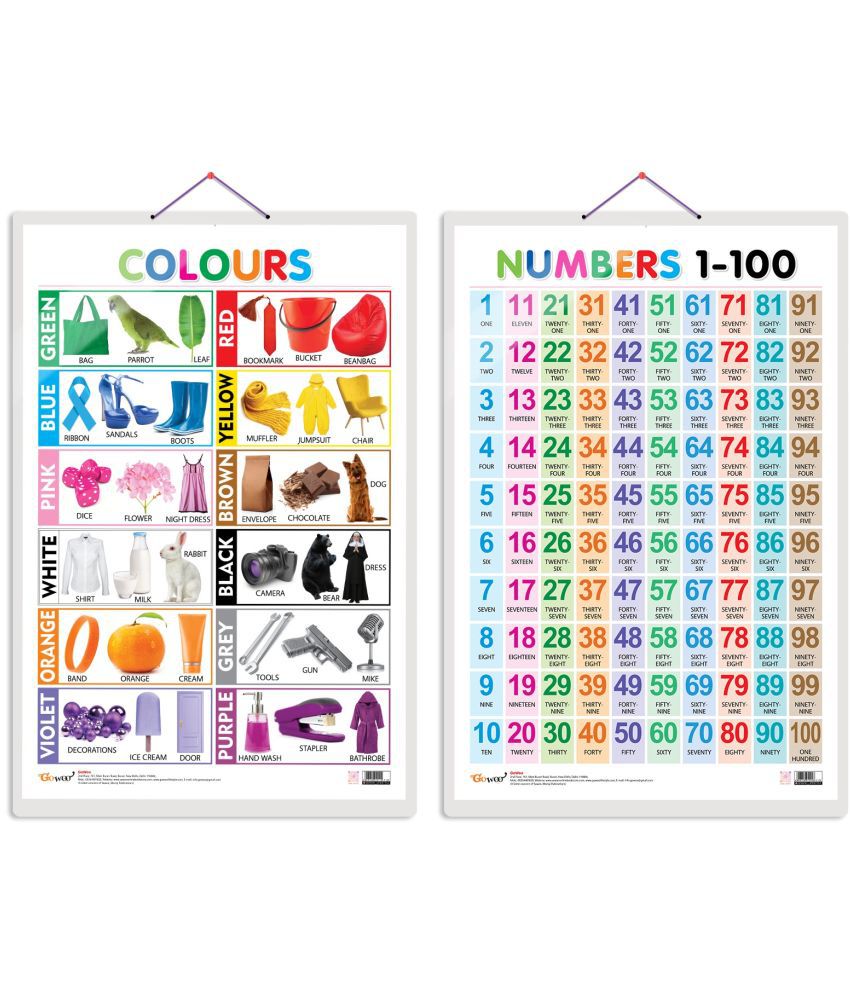     			Set of 2 Colours and Numbers 1-100 Early Learning Educational Charts for Kids | 20"X30" inch |Non-Tearable and Waterproof | Double Sided Laminated | Perfect for Homeschooling, Kindergarten and Nursery Students