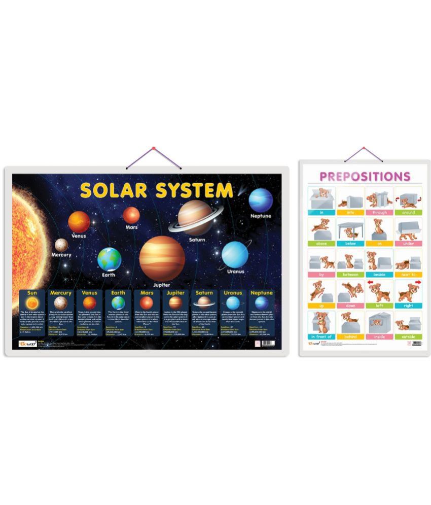     			Set of 2 Solar System and PREPOSITIONS Early Learning Educational Charts for Kids | 20"X30" inch |Non-Tearable and Waterproof | Double Sided Laminated | Perfect for Homeschooling, Kindergarten and Nursery Students