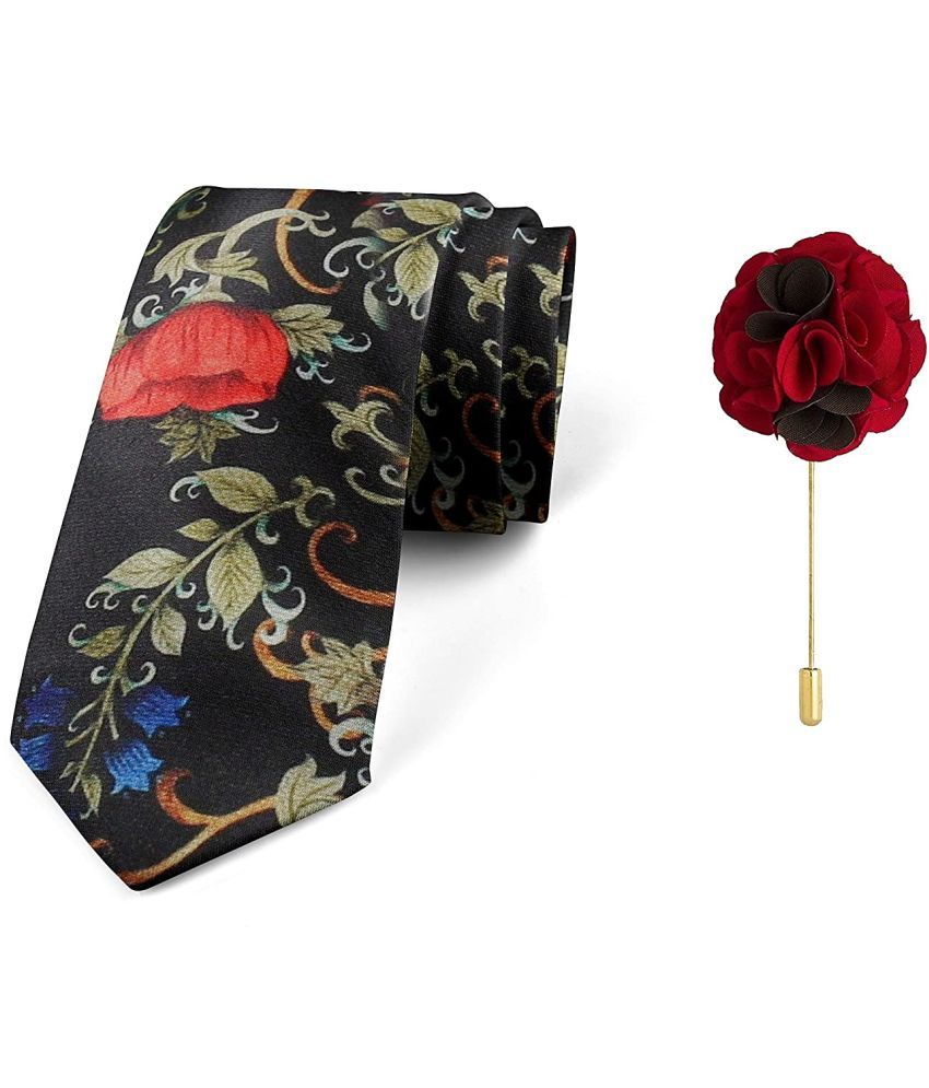     			Axlon Black Floral Silk Necktie