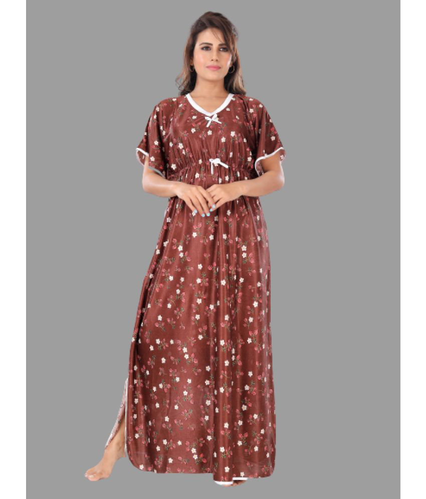     			BAILEY SELLS - Brown Satin Women's Nightwear Kaftan Night Dress ( Pack of 1 )