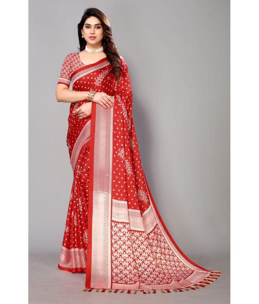     			FABMORA - Red Brasso Saree With Blouse Piece ( Pack of 1 )