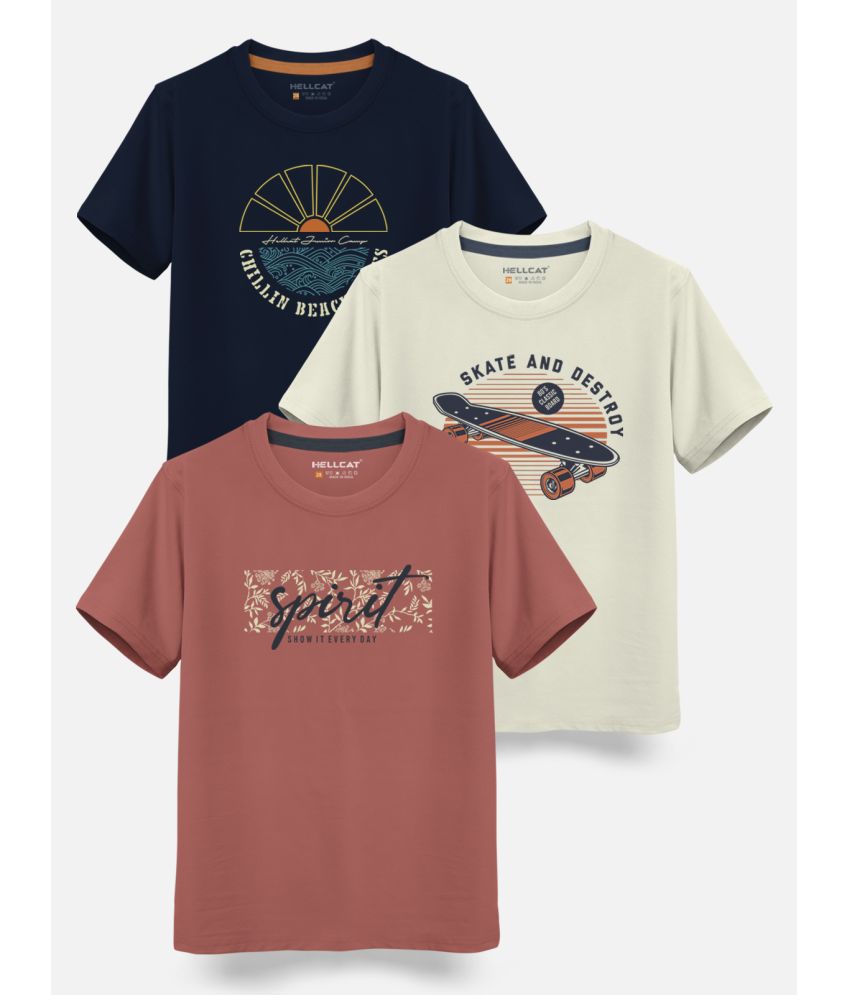     			HELLCAT - Multi Color Cotton Blend Boy's T-Shirt ( Pack of 3 )