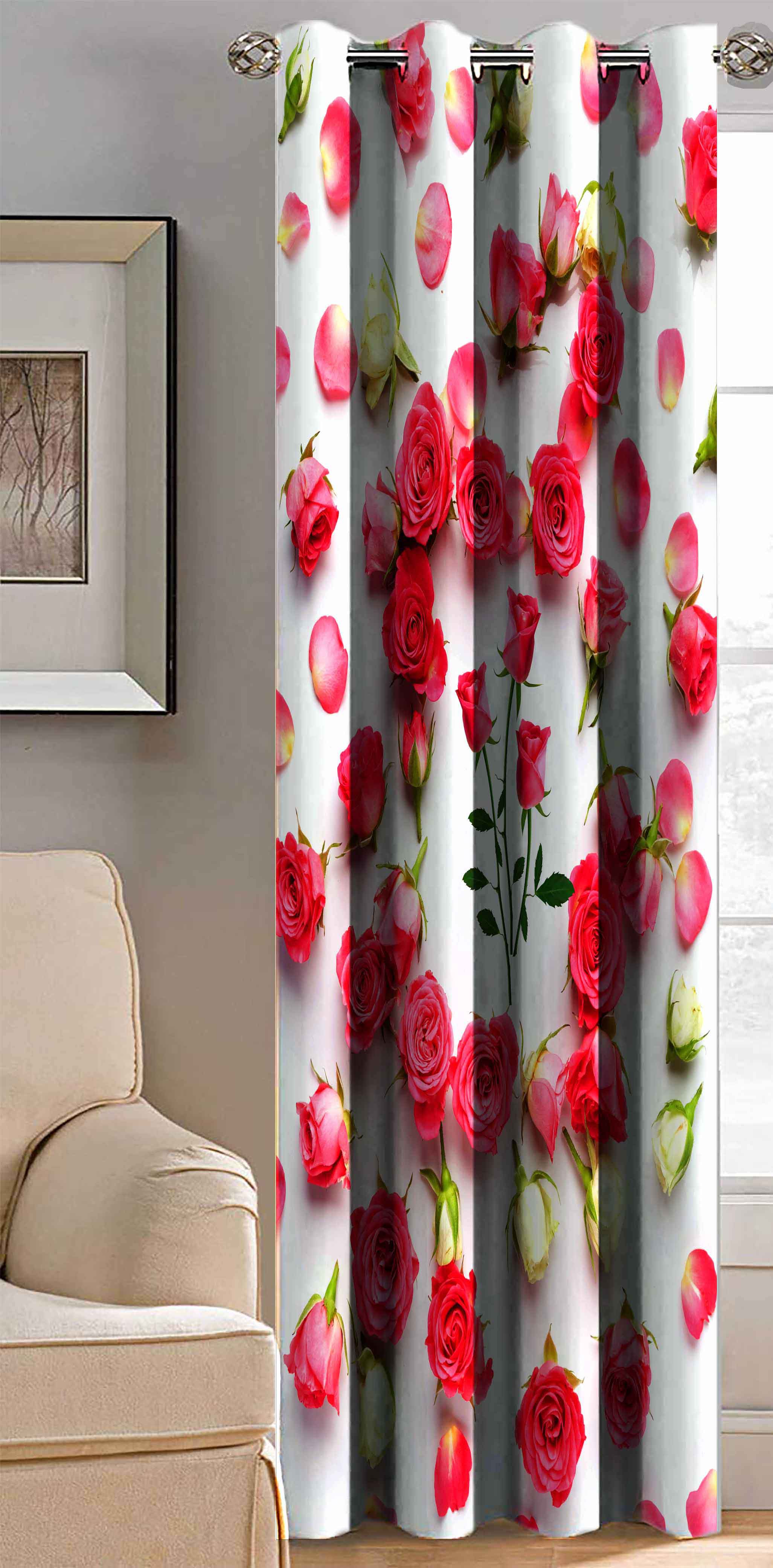    			BELLA TRUE Floral Semi-Transparent Curtain 5 ft Pack of 1 Red